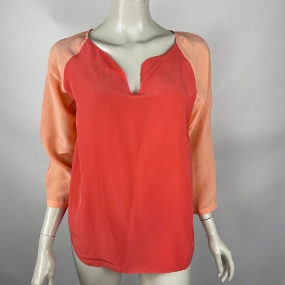 Eileen Fisher Color block Silk Tunic Top Women‎ PM V-Neck 3/4 Sleeve Lightweight - Picture 1 of 15
